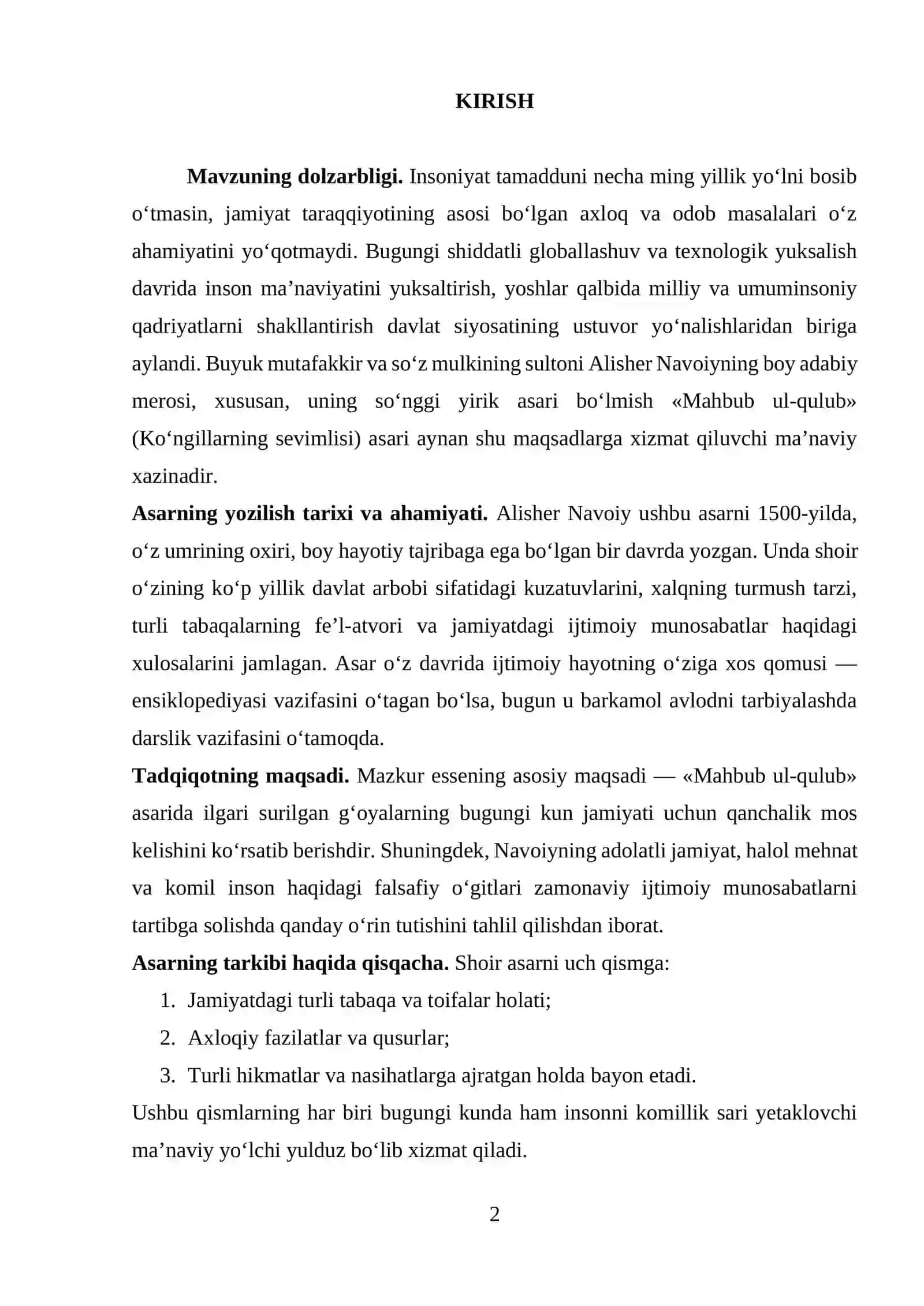 Mahbub ul-Qulub asarining bugungi kundagi ahamiyati 2