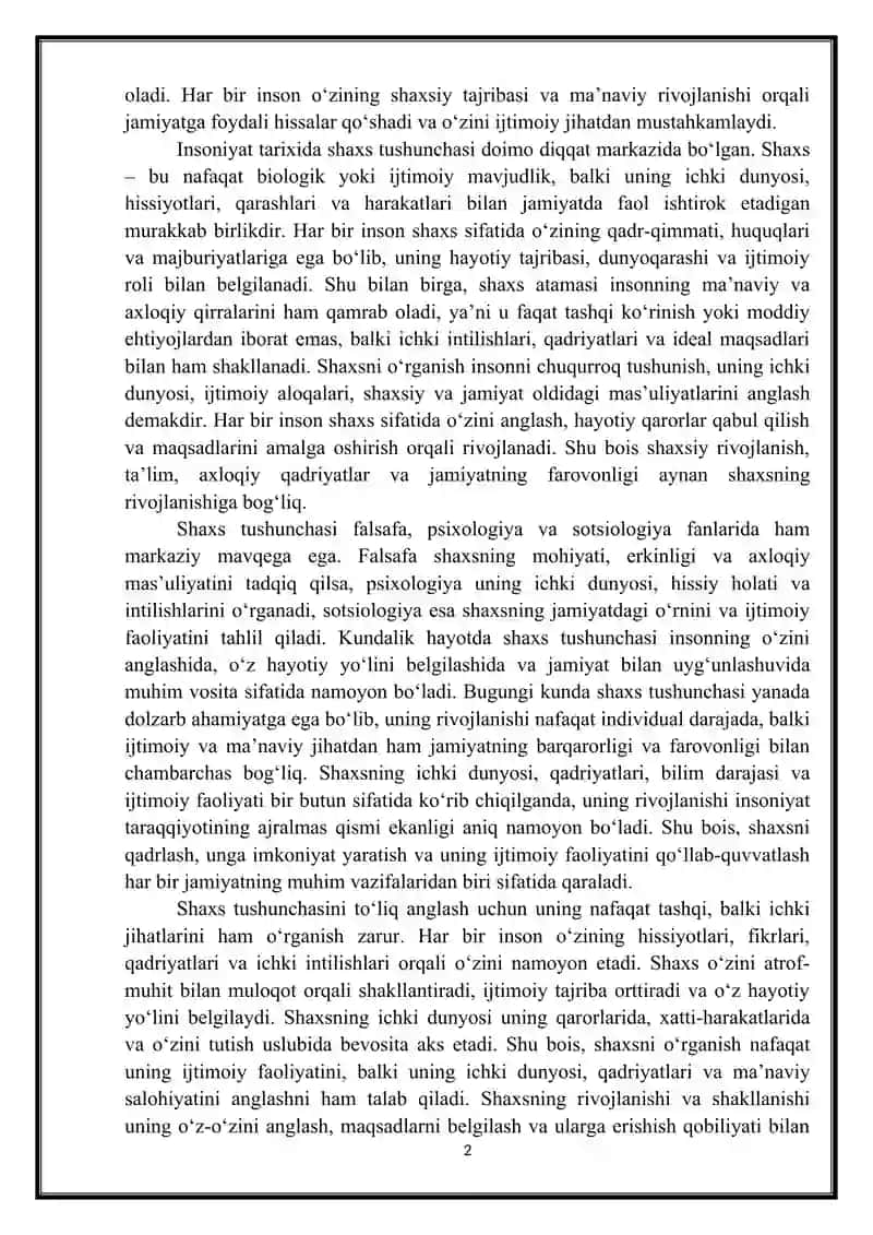 Shaxs Haqida Umumiy Tushuncha 2