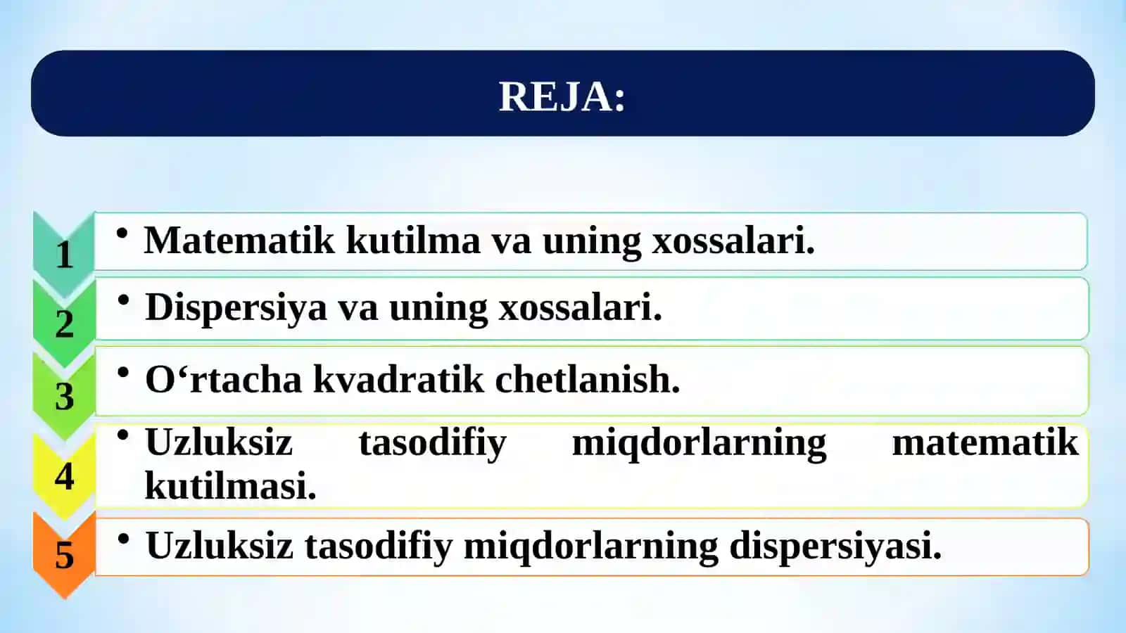 TASODIFIY MIQDORLARNING ASOSIY SONLI XARAKTERISTIKALARI 2