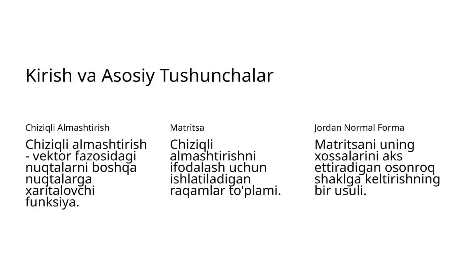 Chiziqli Almashtirish Matritsasini Jordan Normal Formaga Keltirish 2