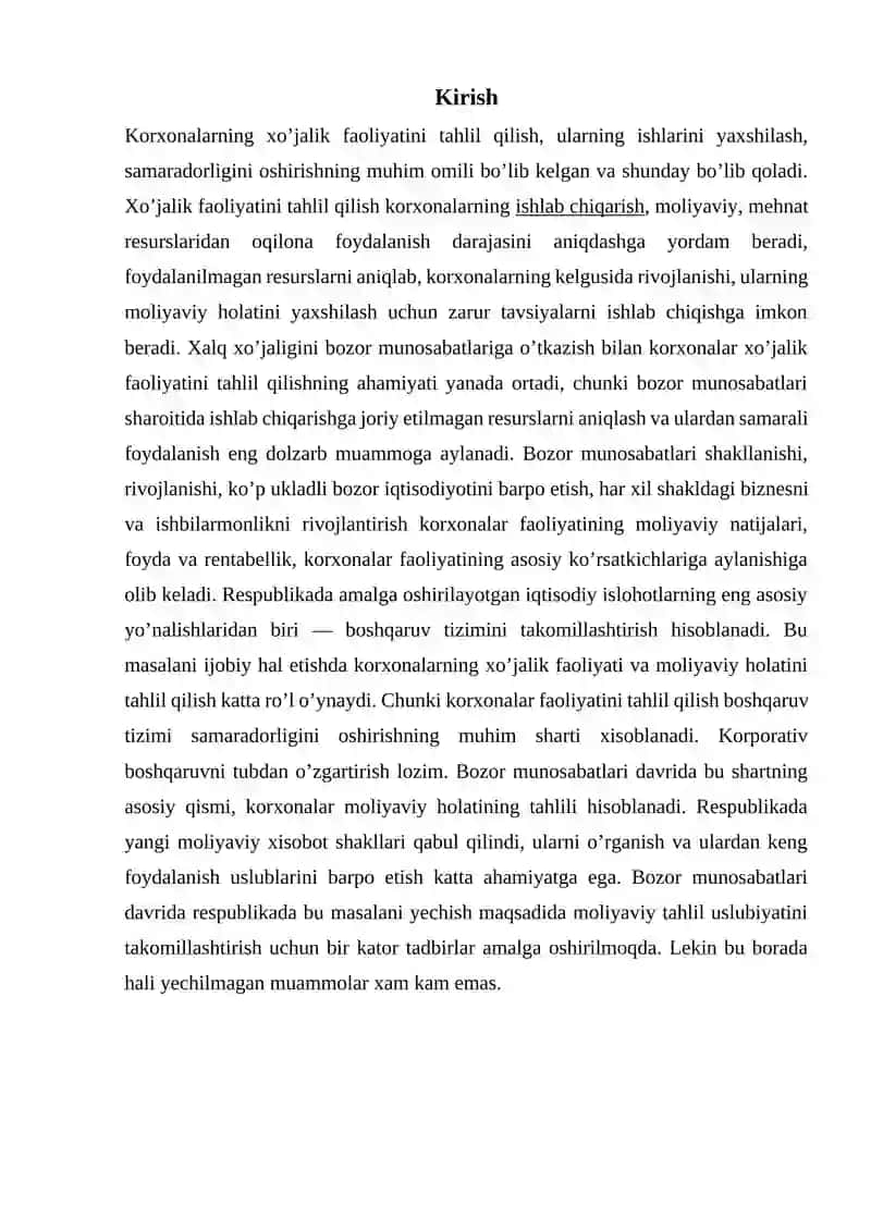 Korxona moliyaviy holatining tahlili 2