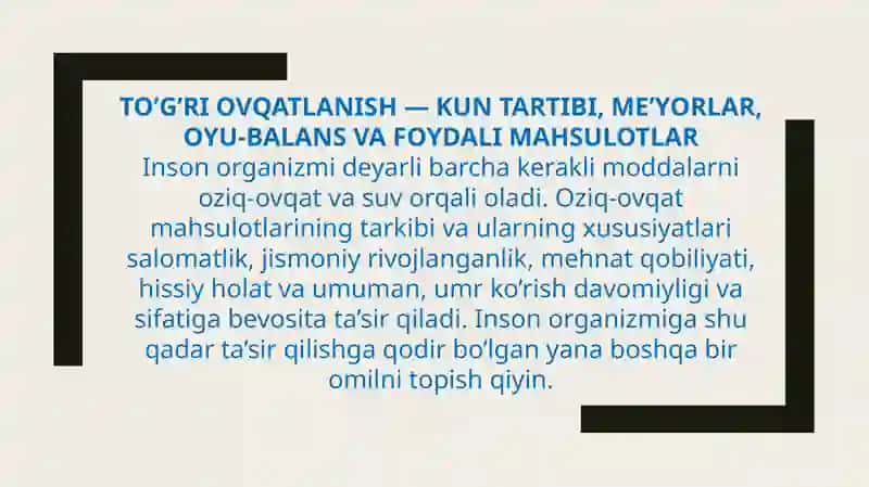 TO’G’RI OVQATLANISH 2