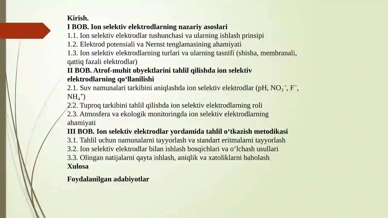 Ion  selektiv elektrodlarining atrof-muhit ob'yektari analizida qo'llanilishi 2