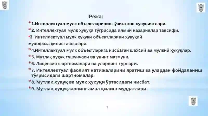 Интеллектуал мулк ҳуқуқи 2
