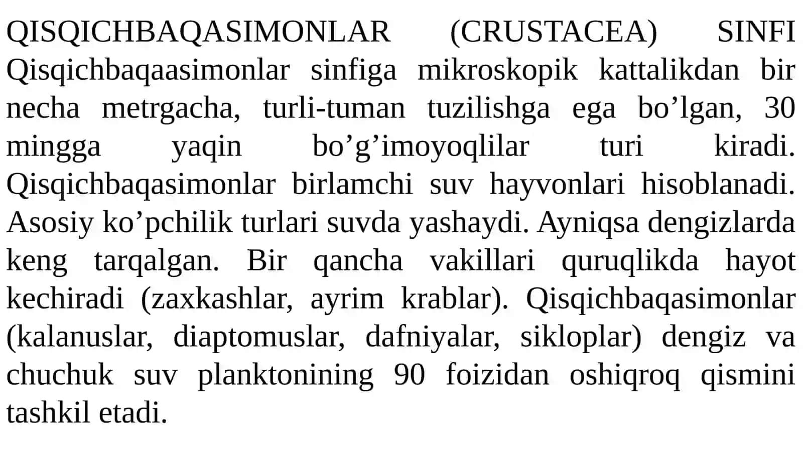 QISQICHBAQASIMONLAR(CRUSTACEA) SINFI 2
