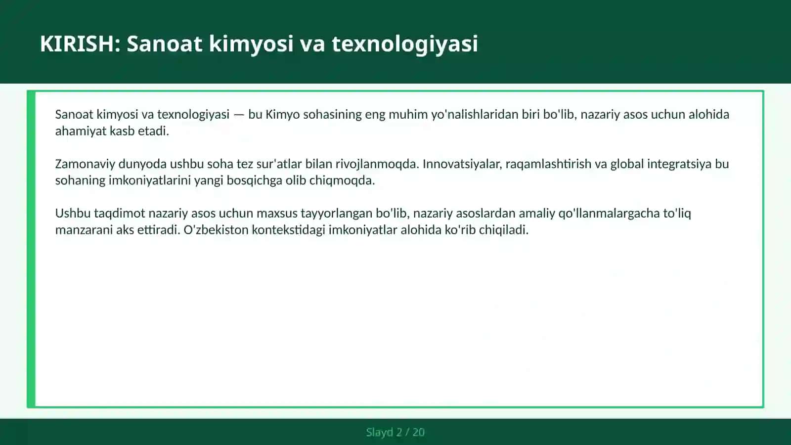 SANOAT KIMYOSI VA TEXNOLOGIYASI 2