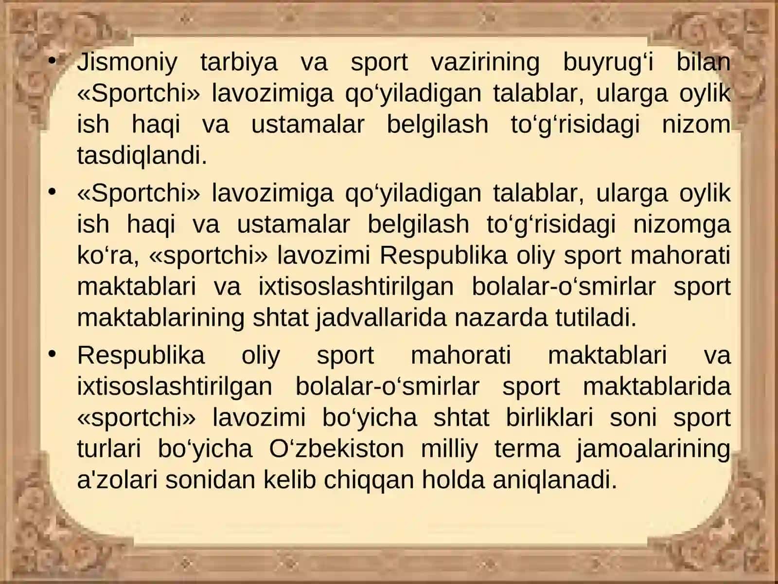 Sportchining majburiyatlari turlari 2