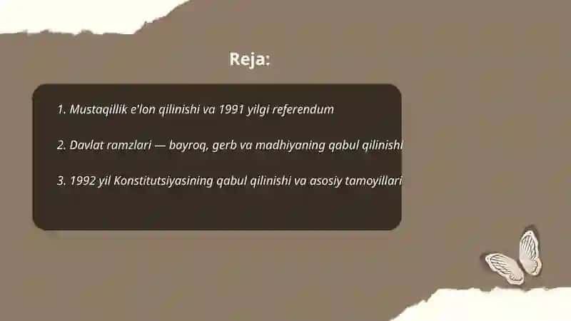Yangi o'zbekiston tarixi. MUSTAQILLIKKA ERISHISH YILLARI 2