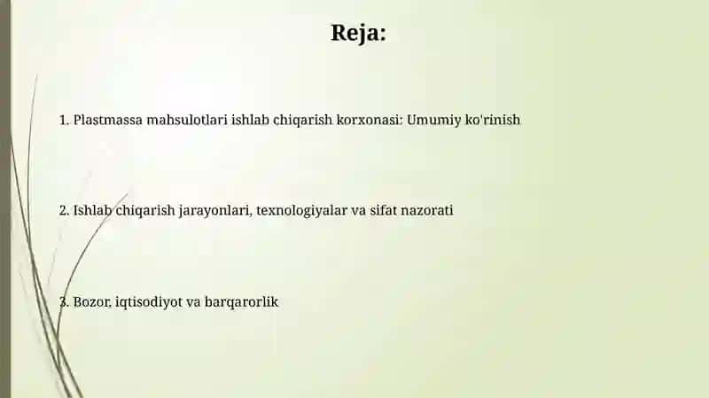 Plastmassa mahsulotlari ishlab chiqarish korxonasi 2