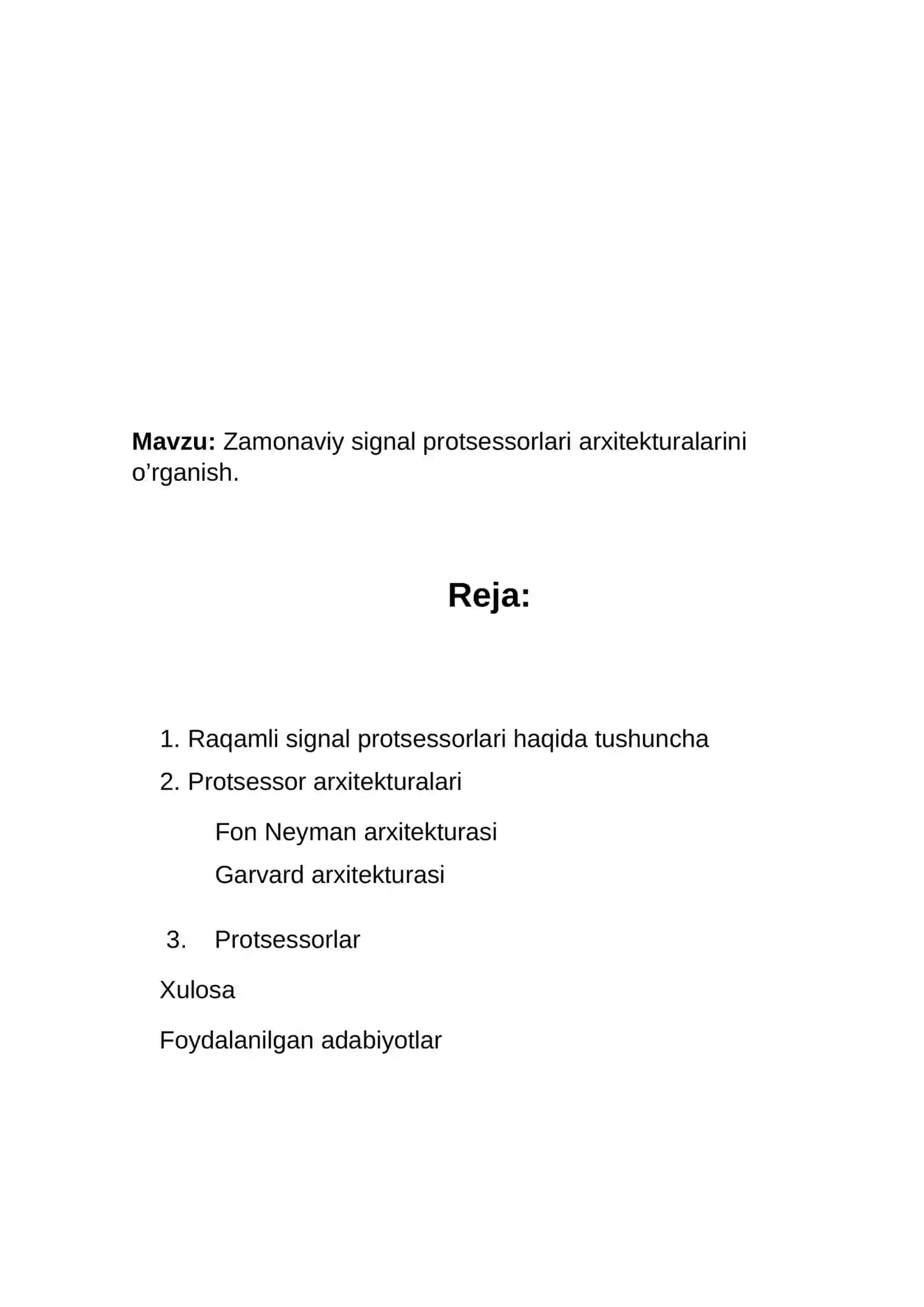 Zamonaviy signal protsessorlari arxitekturalarini o’rganish 2