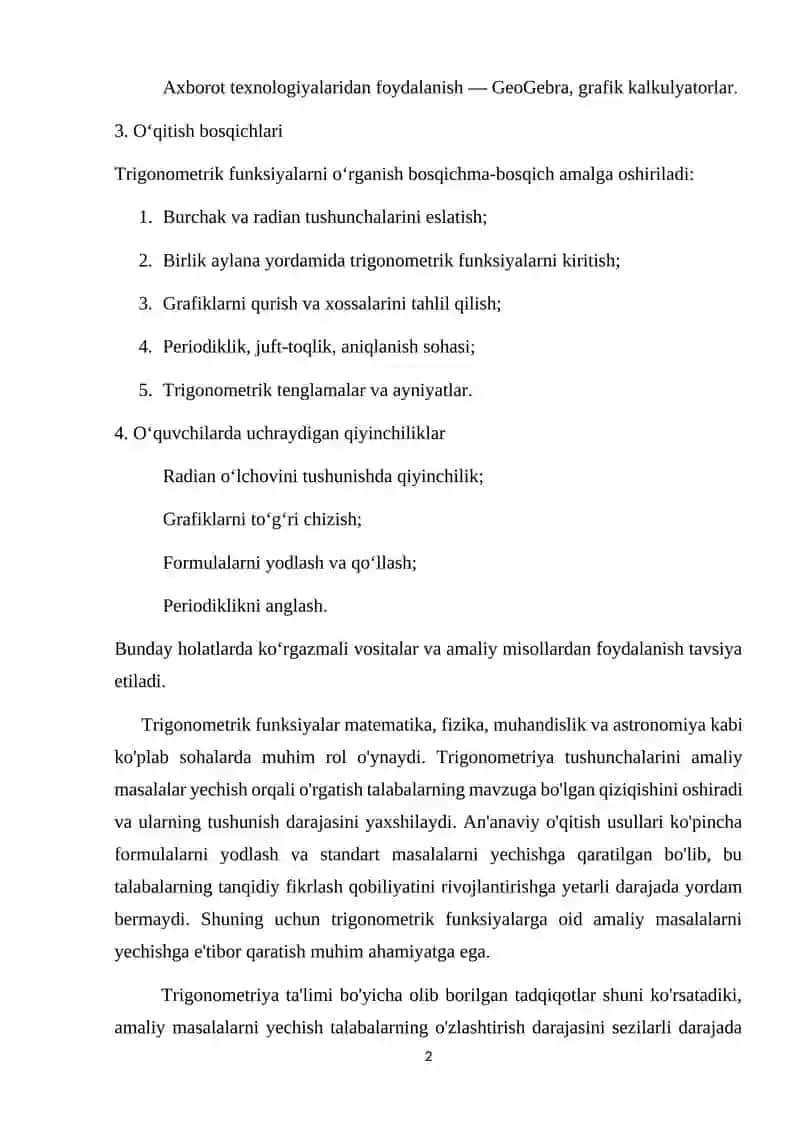 Trigonometrik funksiyalarni oqitish metodikasi 2