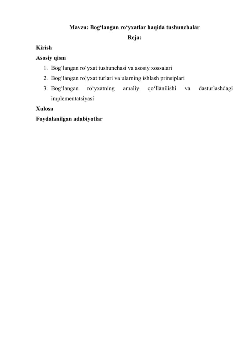 Bogʻlangan roʻyxatlar haqida tushunchalar 2