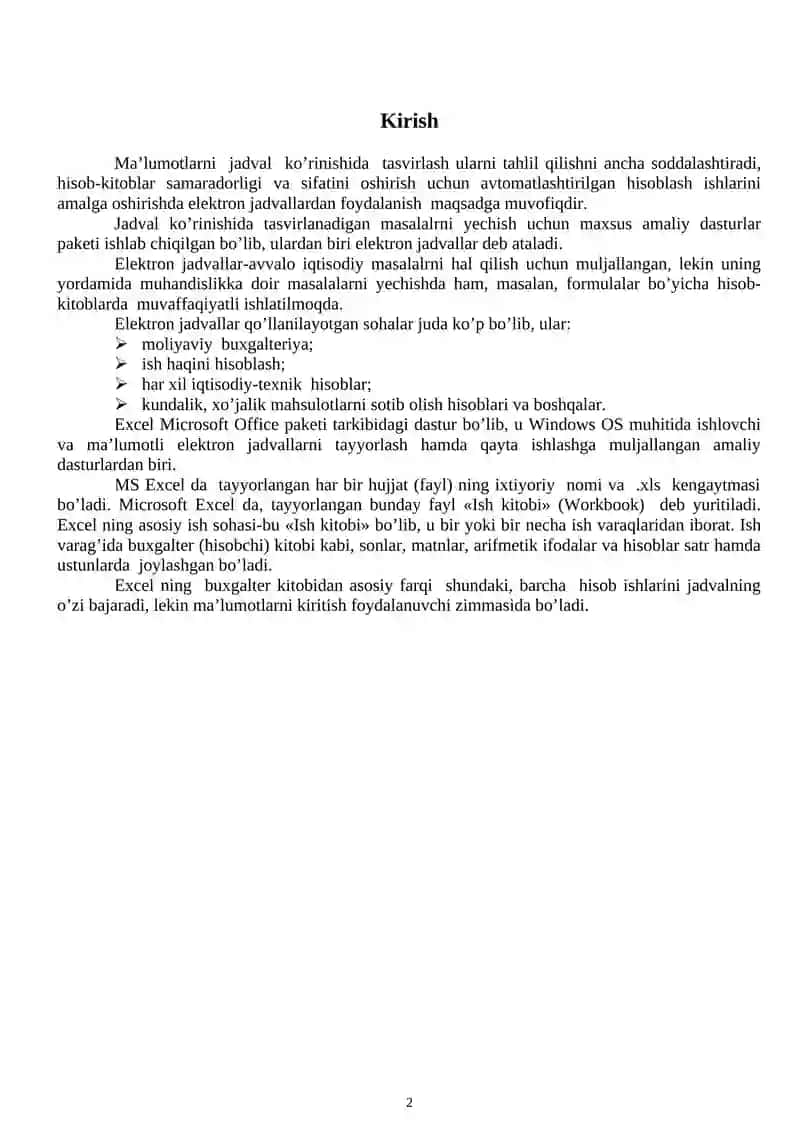 MS EXCEL DASTURINI KIMYOVIY INJINERINGDA QO’LLASH 2