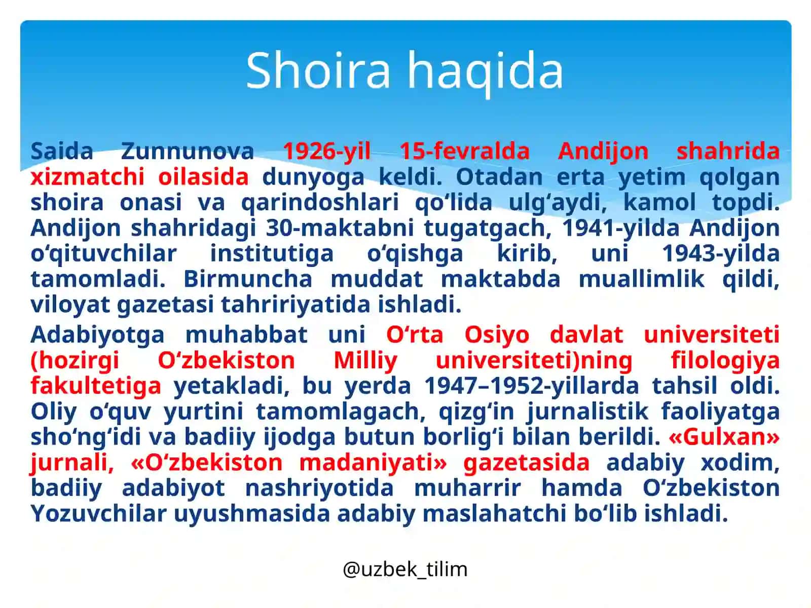 Saida Zunnunova hayoti va ijodi 2