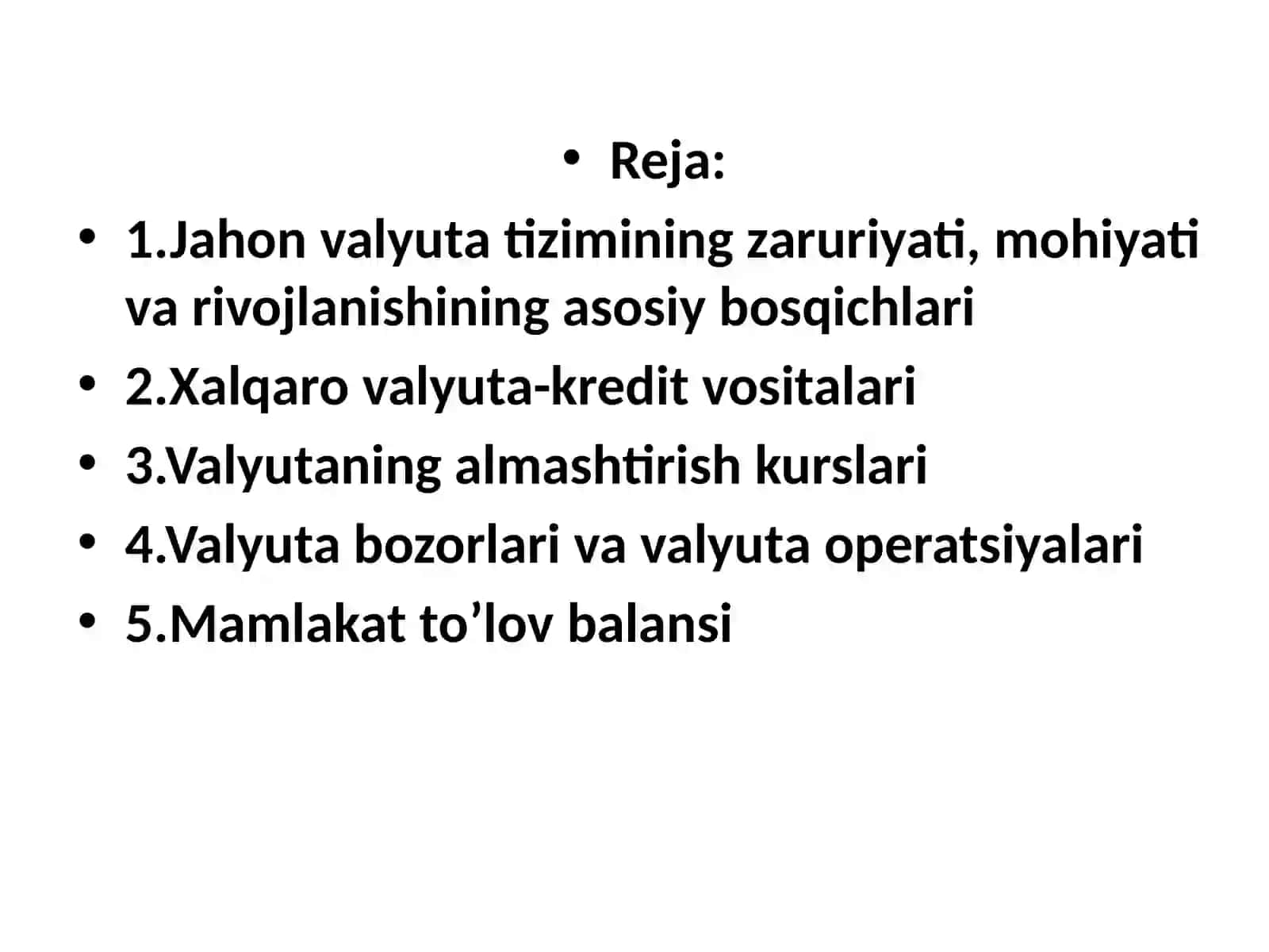 XALQARO VALYUTA-MOLIYA VA KREDIT MUNOSABATLARI 2