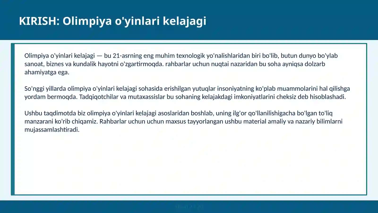 Olimpiya O'yinlari Kelajagi 2