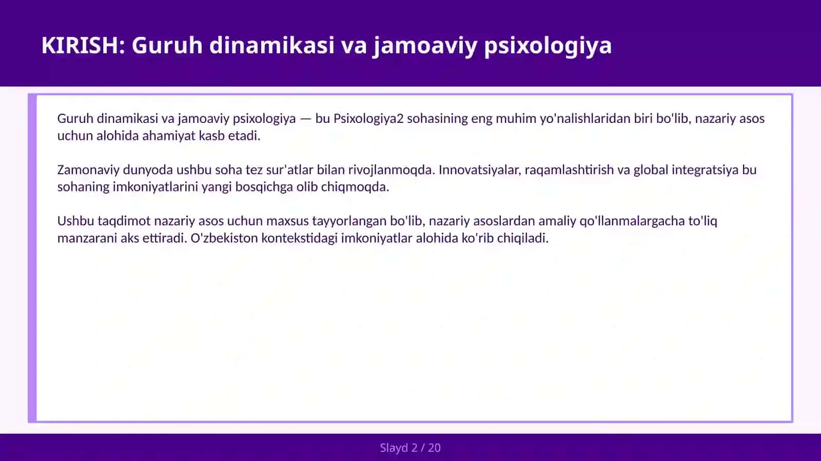 Guruh dinamikasi va jamoaviy psixologiya 2
