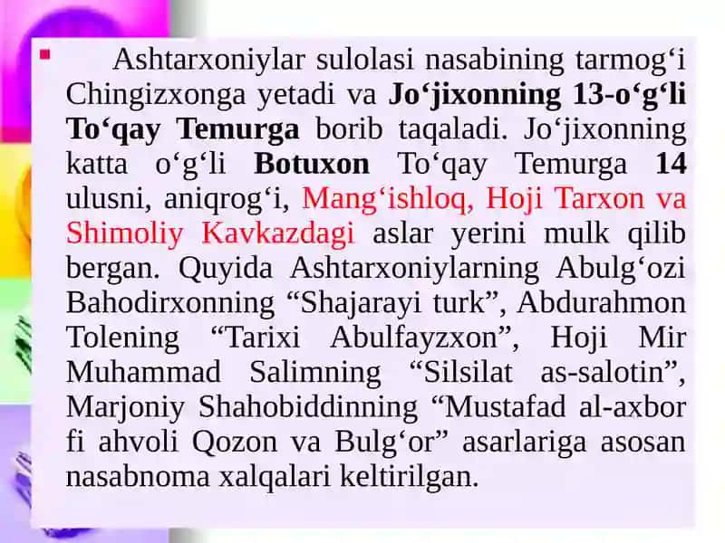 Buxoro xonligida ashtarxoniylar sulolasi hukmronligining o‘rnatilishi va siyosiy tarixi. 2