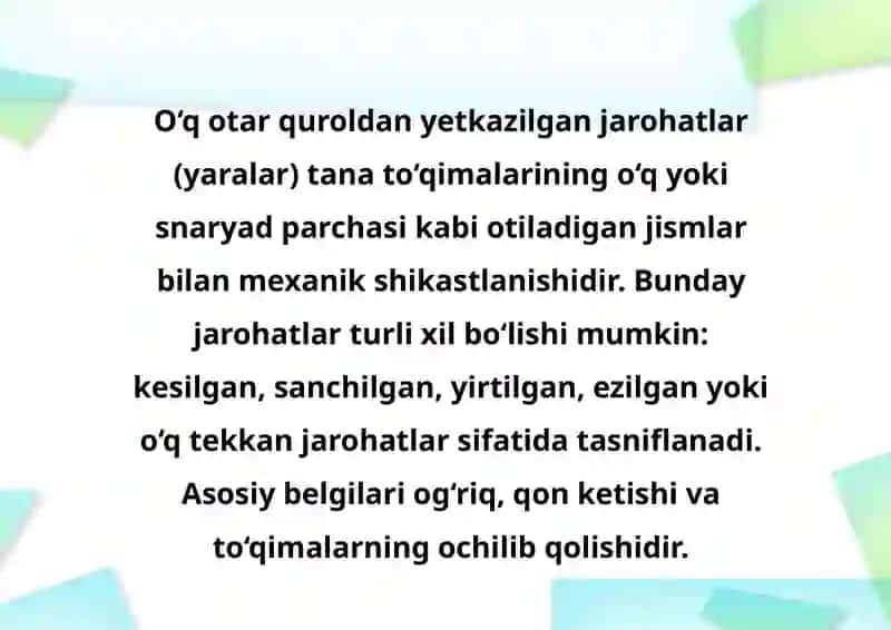 O'QOTAR QUROLDAN YETKAZILGAN JAROHATLANISH 2