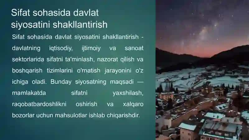 Sifat sohasida davlat siyosatini shakllantirish 2