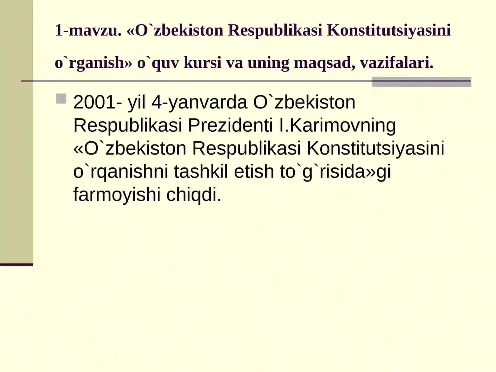 O`zbekiston Respublikasi Konstitutsiyasini o`rganish 2
