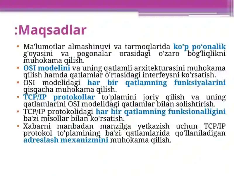 OSI va TCP/IP tarmoq modellari 2