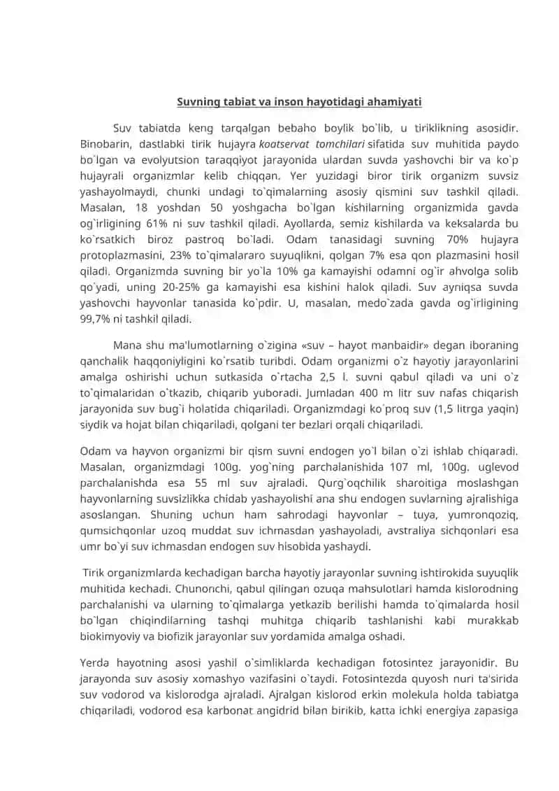 Suv resurslari va ularning ahamiyati 2