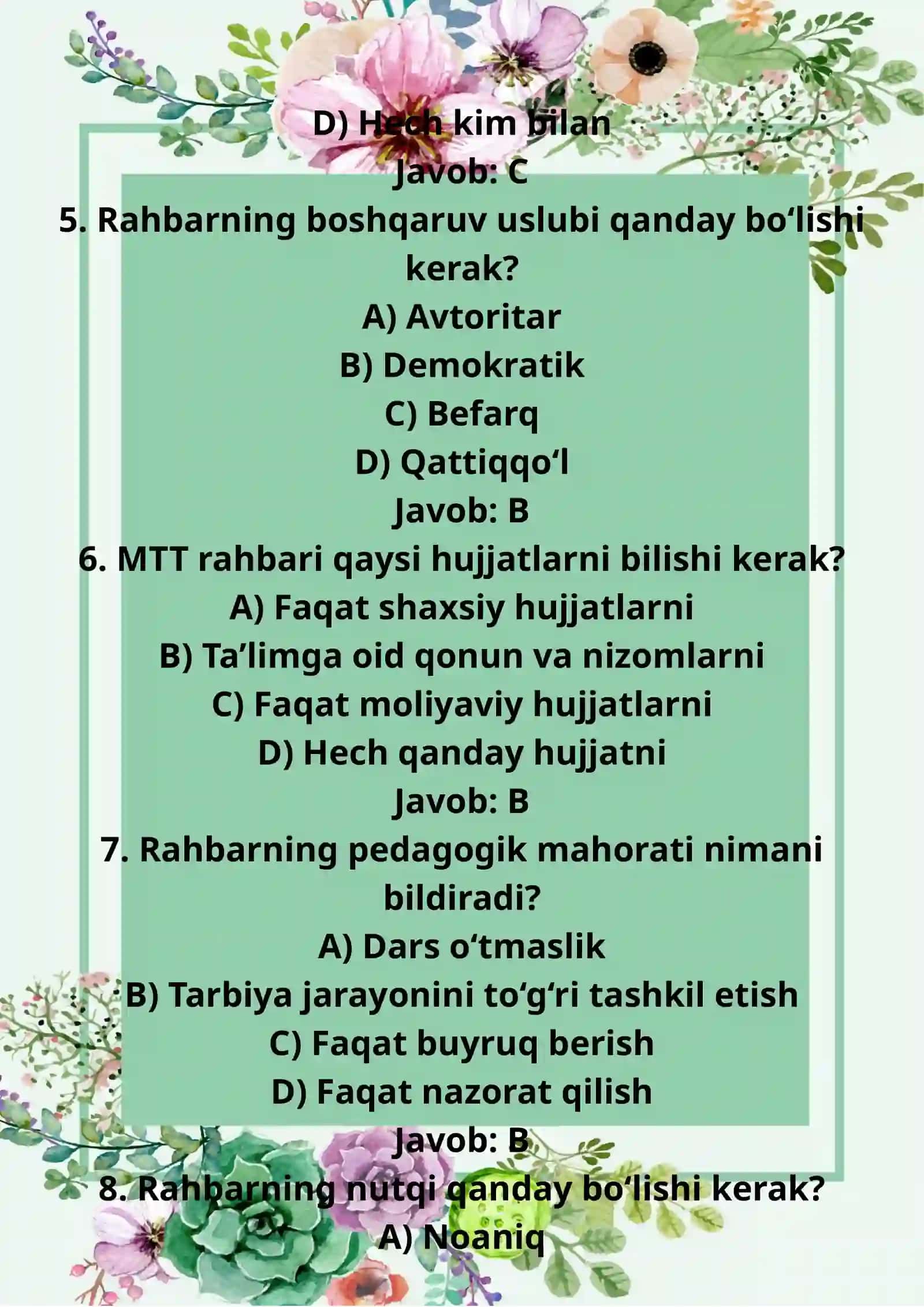 Maktabgacha ta'lim tashkiloti raxbariga quyladigan talablar 2