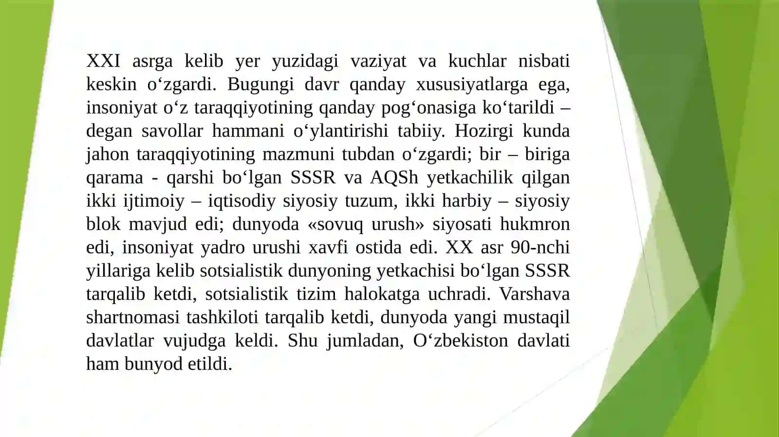 O'zbekiston va jaxon xamjamiyati 21-asirda tashqi munosabatlar 2
