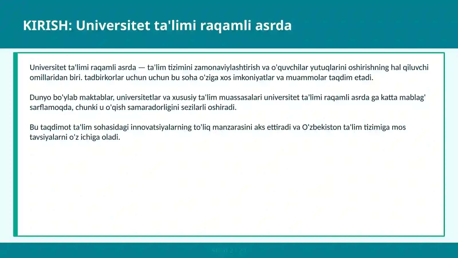 Universitet ta'limi raqamli asrda 2