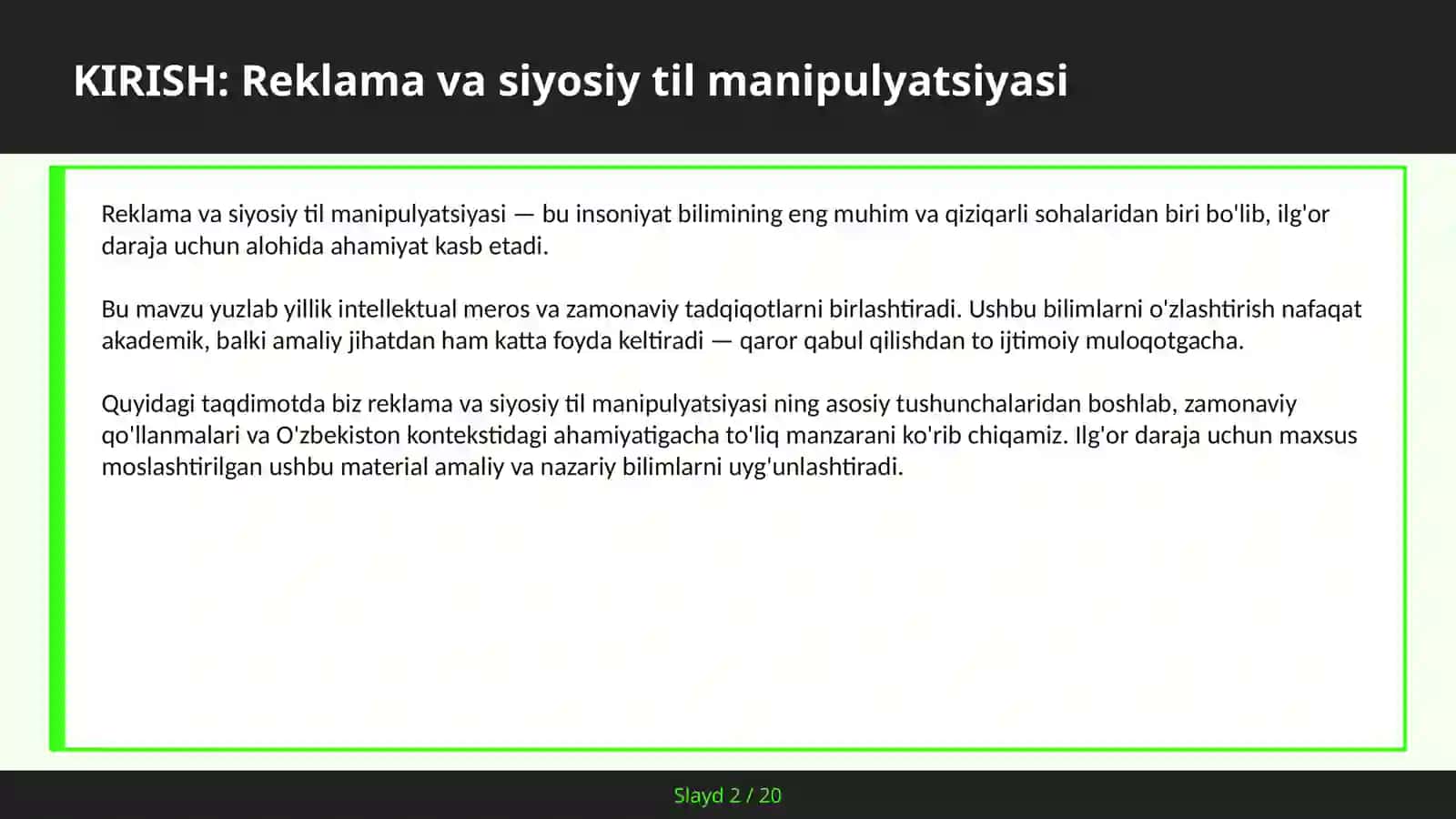 Reklama va siyosiy til manipulyatsiyasi 2
