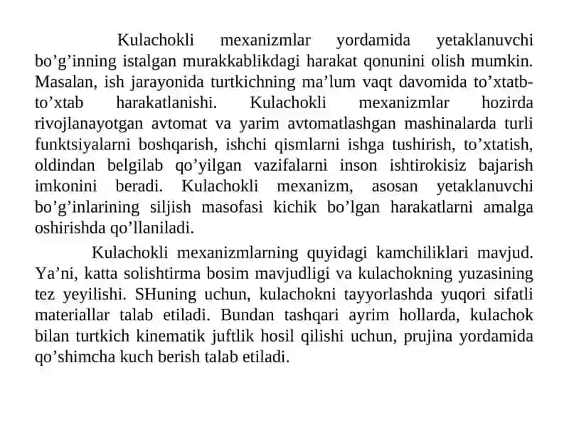 Kulachokli mexanizmlar, 2