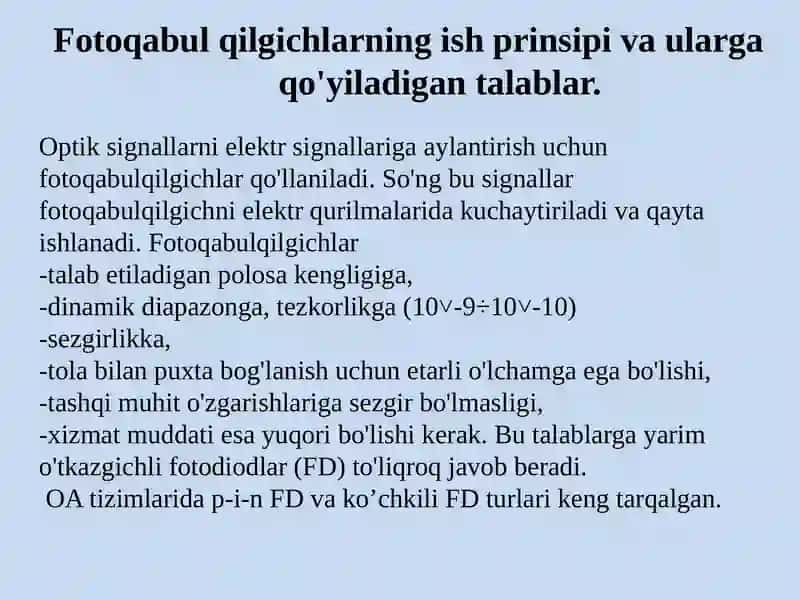 Optik qabul qilgichlar va optik filtrlar 2