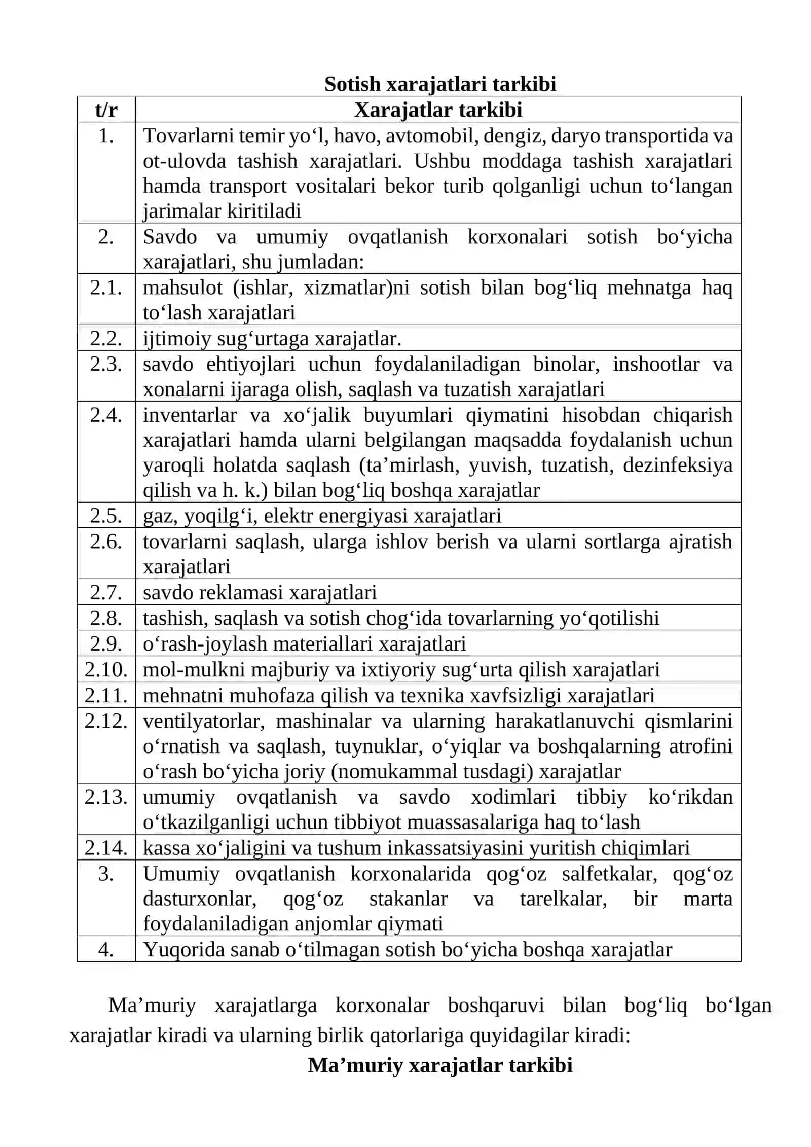 Davr xarajatlari tahlili 2