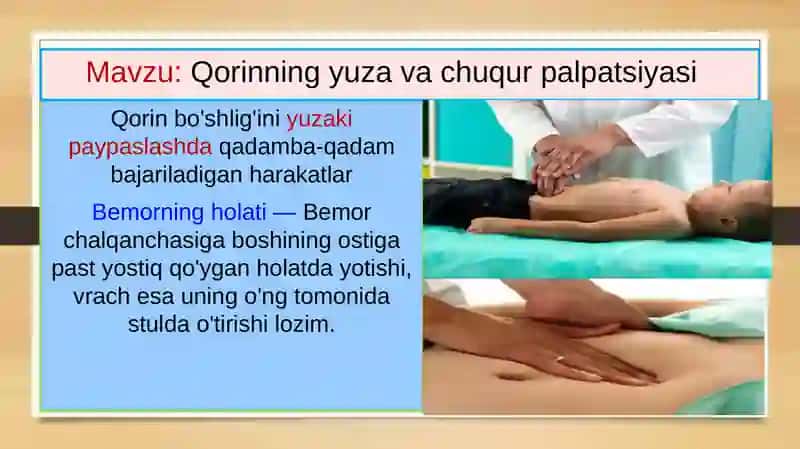 Qorinning yuza va chuqur palpatsiyasi 2