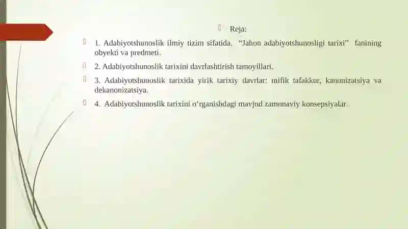 Jahon adabiyotshunosligi tarixi fanining maqsad va vazifalari 2
