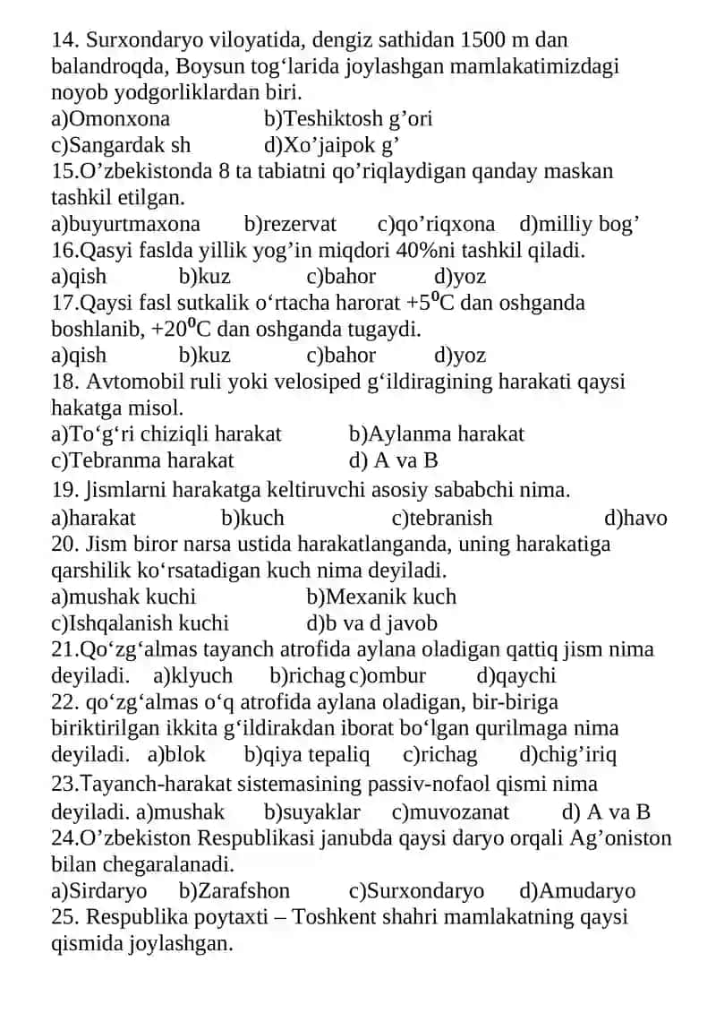 6-sinf tabiiy fan nazorat ishi 2