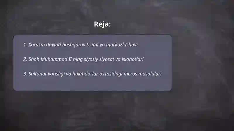 XIII asr boshlarida Xorazm davlatida siyosiy vaziyat 2