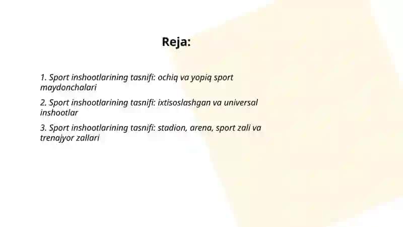 Sport inshaotlarining tasnifi 2