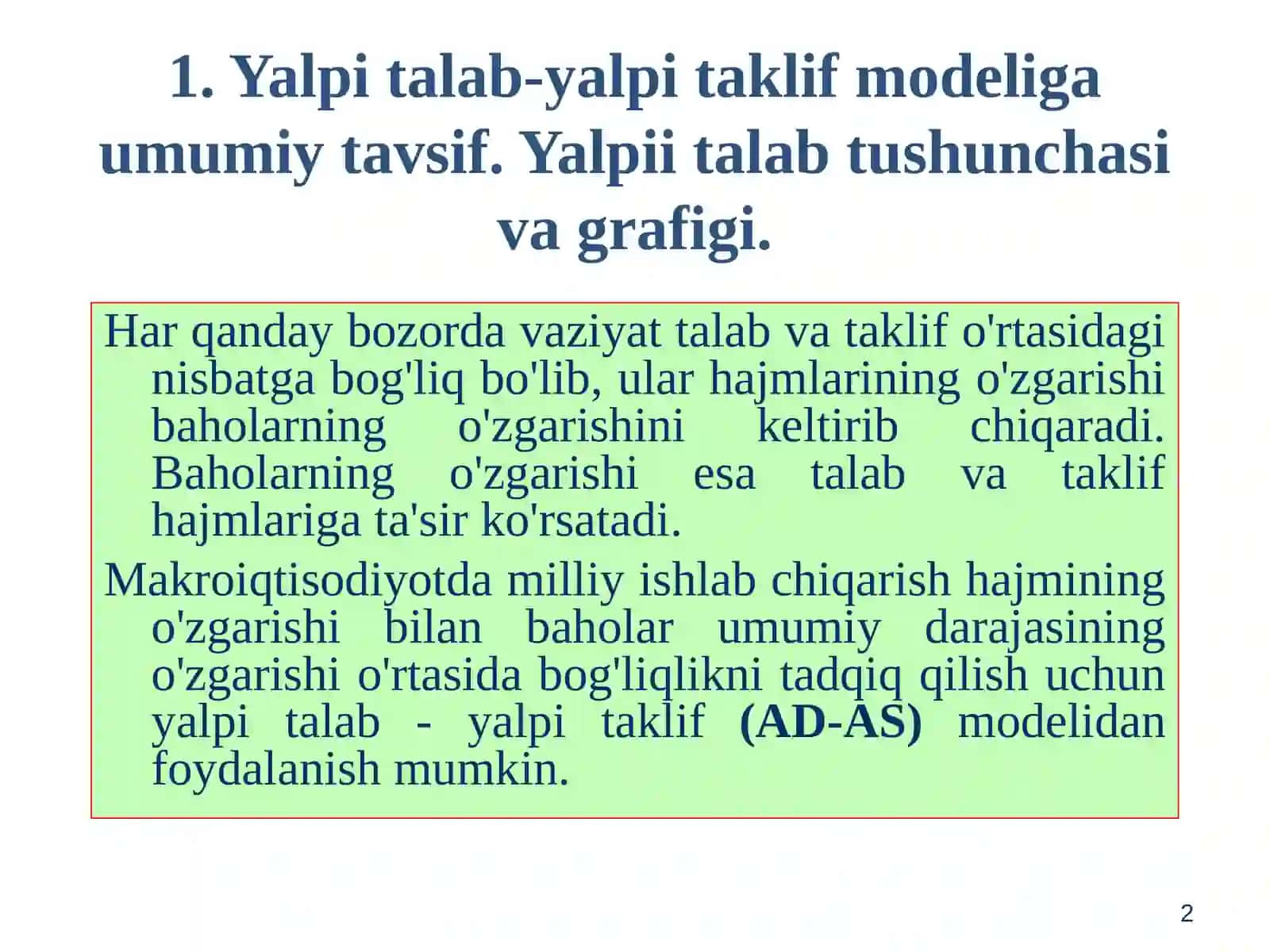 Yalpi talab-yalpi taklif modeli 2