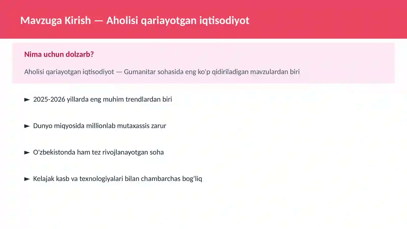 Aholisi qariayotgan iqtisodiyot 2