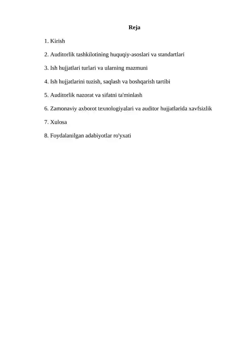 Auditorlik tashkilotining ish hujjatlari 2