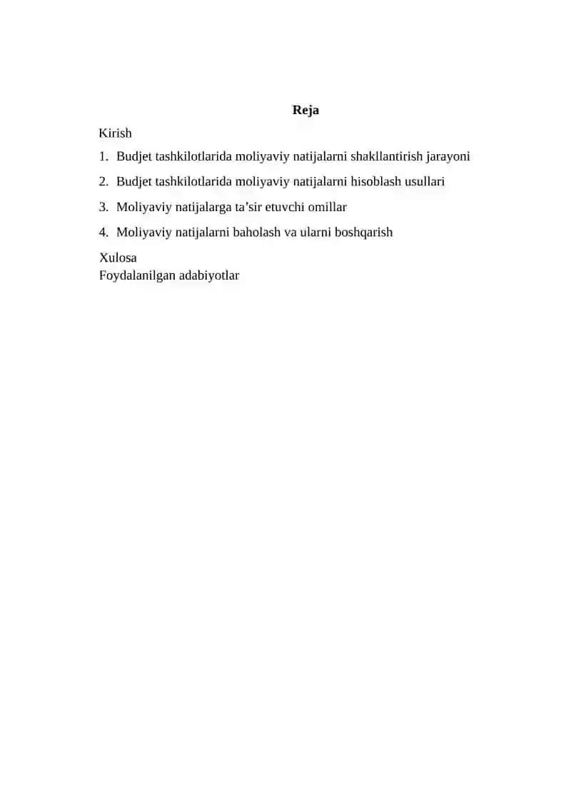 Budjet tashkilotlarida moliyaviy natijalarni aniqlash tartibi 2
