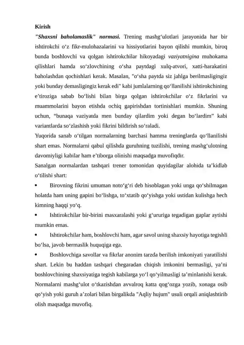 Treningning muhim jihatlari 2