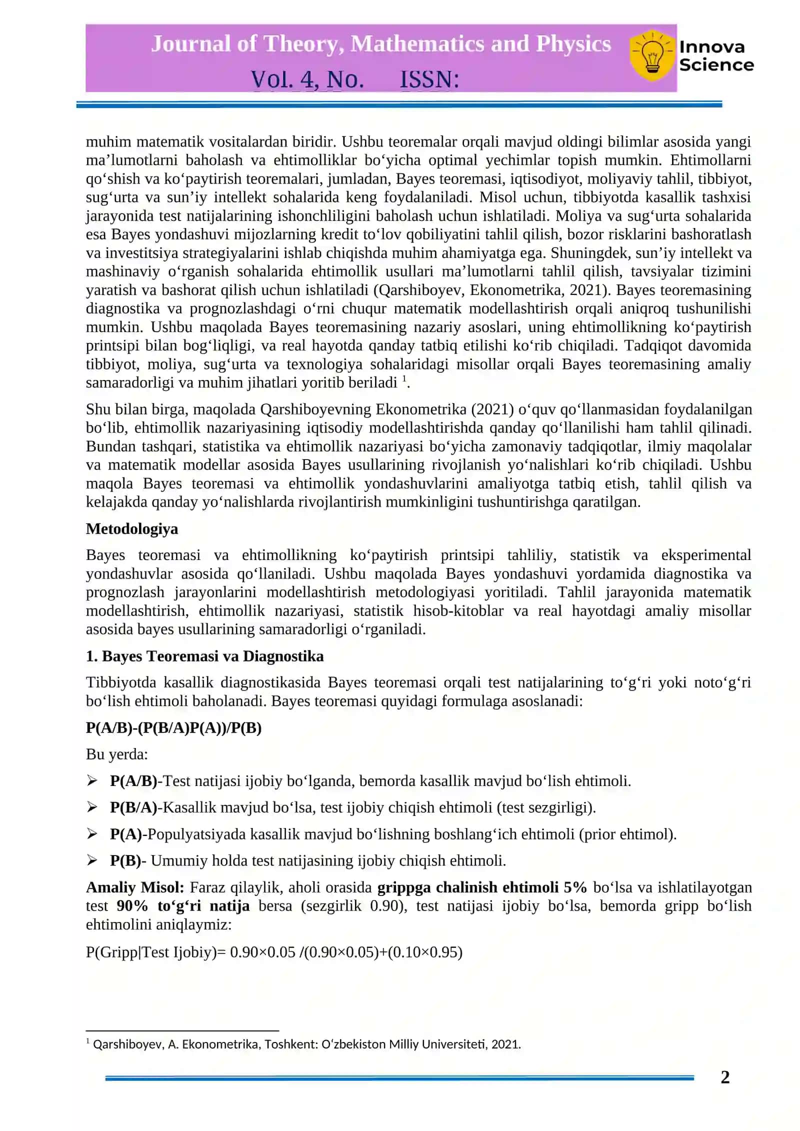 Bayes teoremasi va ehtimollikning ko'paytirish printsipi 2