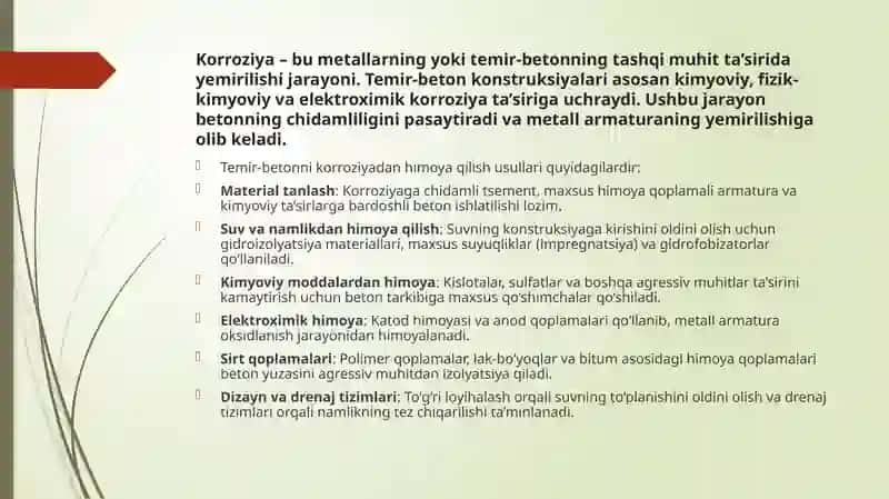 Korroziya va temir-betonning korroziyadan himoyalash usullari 2