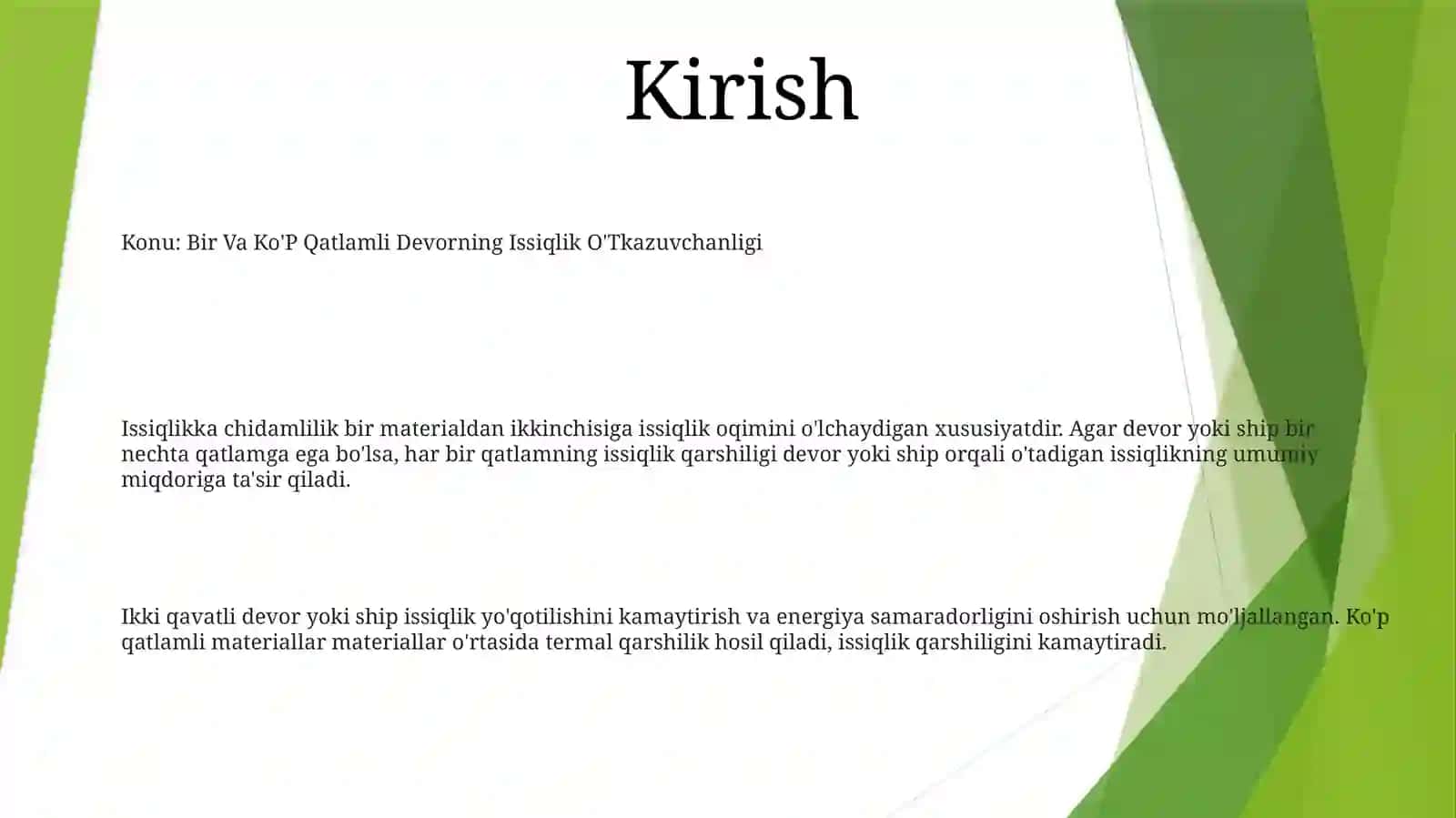 Bir Va Ko'P Qatlamli Devorning Issiqlik O'Tkazuvchanligi 2