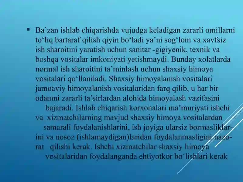 Shaxsiy himoya vositalari va ulardan foydalanish 2