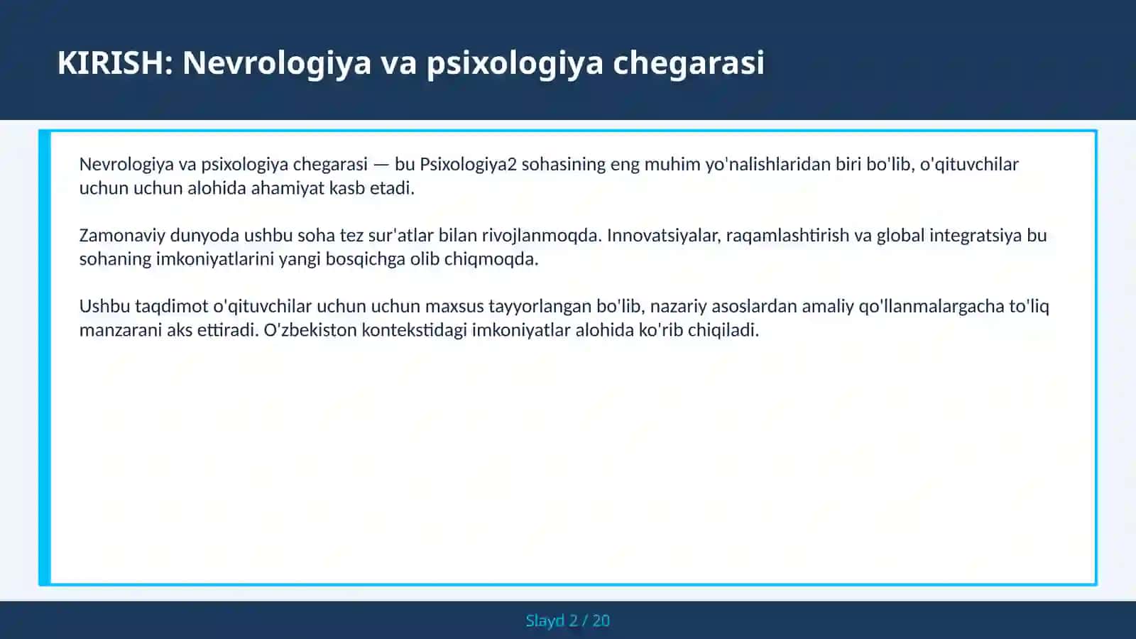 Nevrologiya va psixologiya chegarasi 2