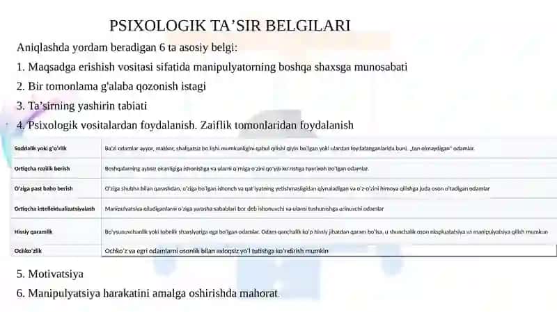 Psixologik ta'sir belgilari 2